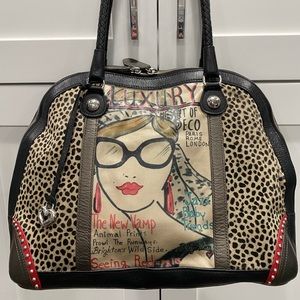 Brighton Fashionista Rare Tom Clancy Metallic Leather/ Calf hair large handbag
